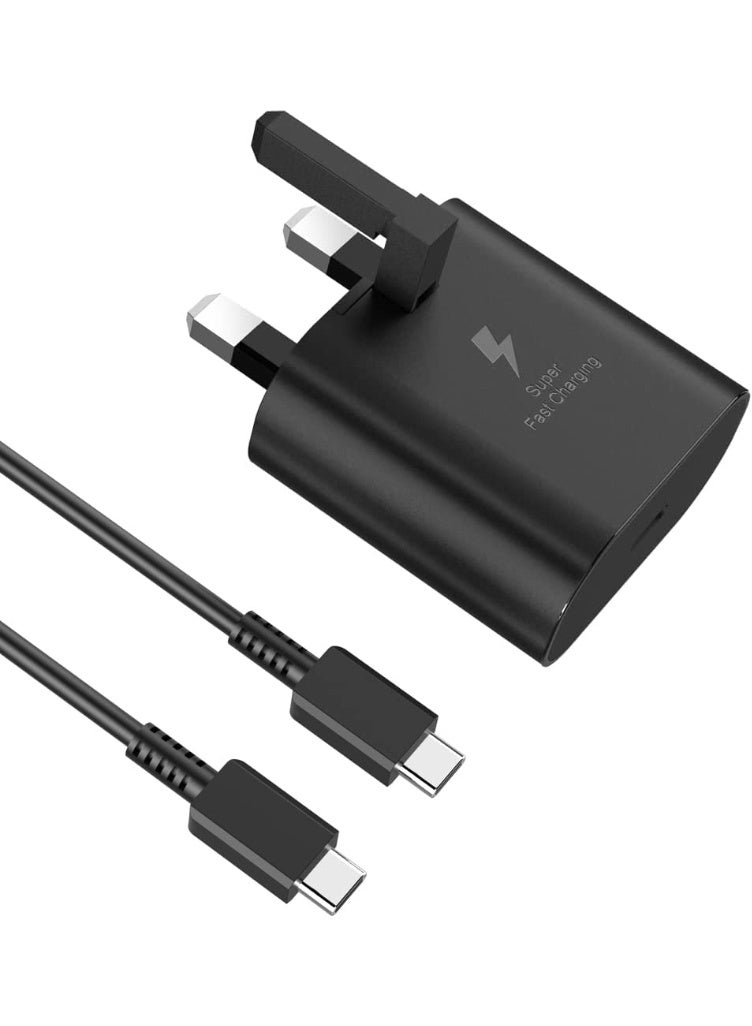25W Fast Phone Charger Type C Plug +USB C Adapter Super Fast Charging Cable for Samsung Galaxy S26/S25/S24/S22/S23 FE/S24 Ultra/S23 Ultra/S21+/S22+/S23+/S10/S22/S23/S20 FE/ A57/A56/A55/A54/A05/M57/M56/M55/A73/A17/A16/A15/A14/A37/A36/A35/A34/A07/A06/A05, Black
